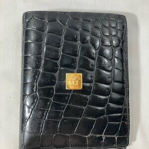 vintage Versace “Biggie” Black Croc-Embossed Card Holder with Gold Medusa